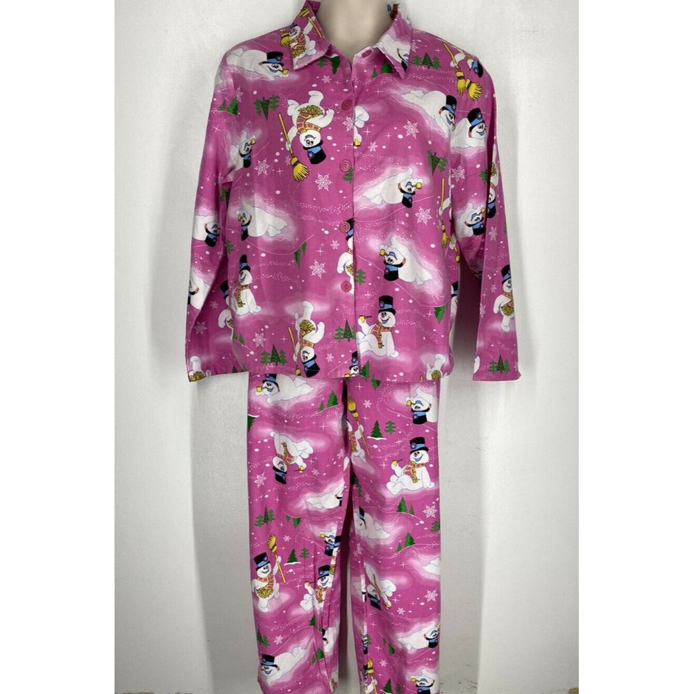 NWOT Frosty The Snowman Women's Size XL Pajama Top  & Pant Set Pink Warner Bro